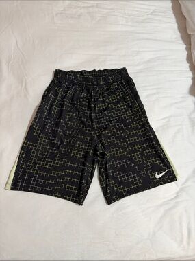 Nike Boy's Black Shorts with Lime Grid Print